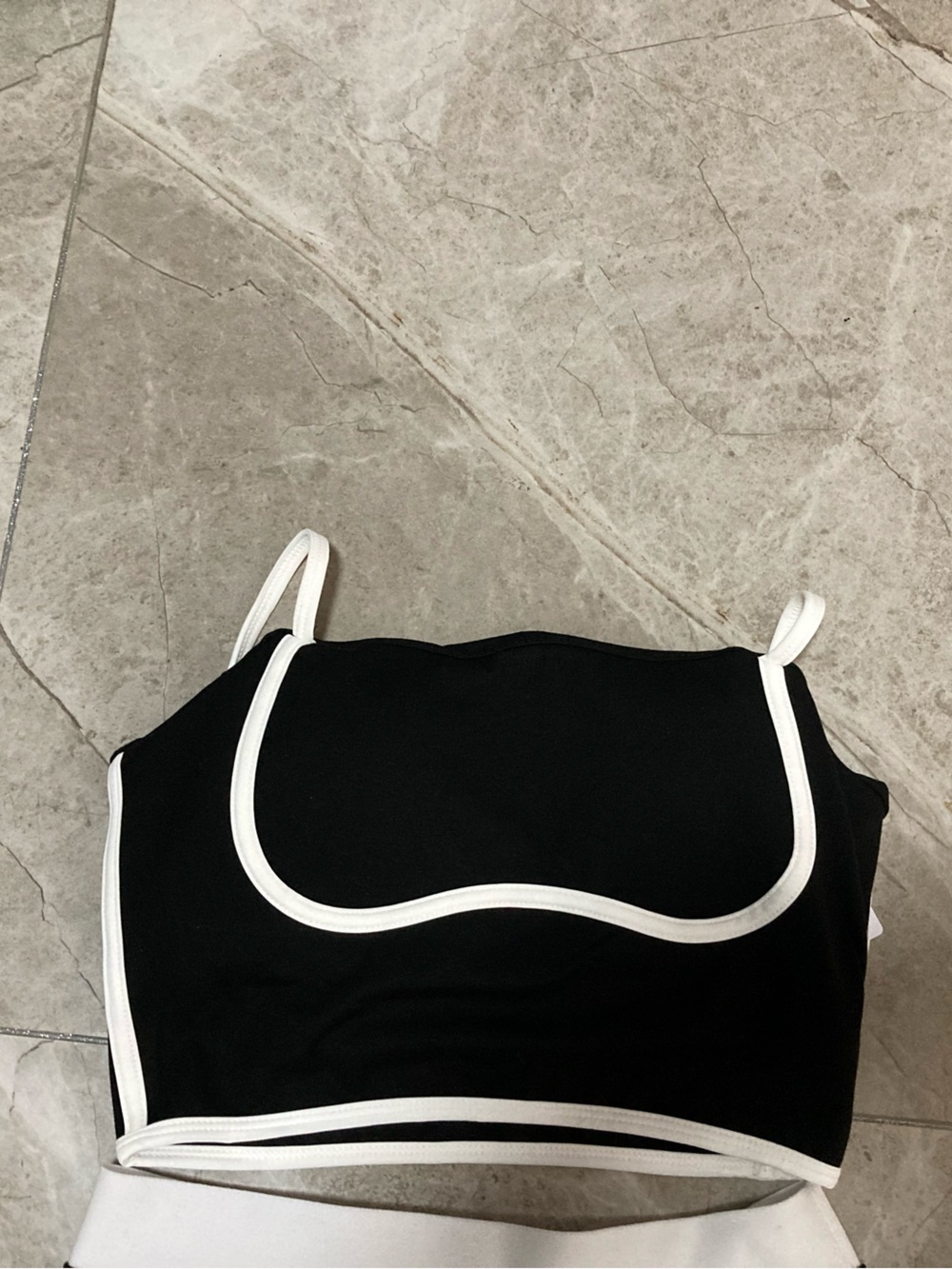ALO Yoga Black Crop Top and Skirt Set with White Trim - Picture 3 of 5